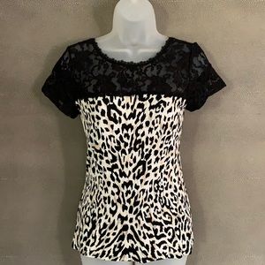 WHBM Lace, knit animal print top size xs